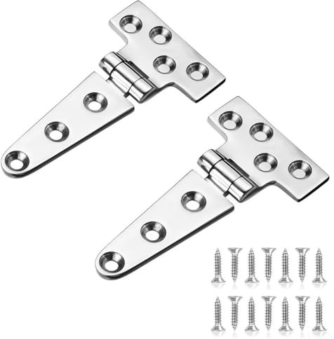 Lot de 2 charnières en T en acier inoxydable 316 de qualité marine 150 x 75 mm pour porte de bateau avec vis de montage