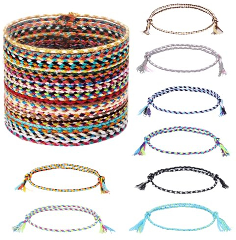 HotoPink Woven Wrap Friendship Bracelets, 30 Pcs Novelty Adjustable Handmade Braided Rope, Multicolor Friendship Boho Woven Bracelet for Women Men Birthday Christmas Valentine Thanksgiving Favors