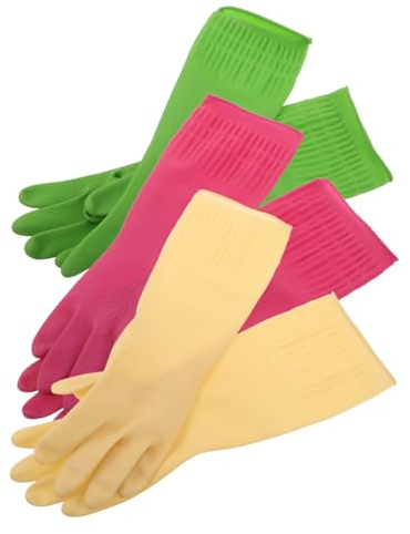 WRITWAA 3 Pairs Thickened Latex Gloves Non Slip Dishwashing Mittens Extended Arm Splashproof Household Cleaning Gloves for Kitchen Laundry and Car Washing