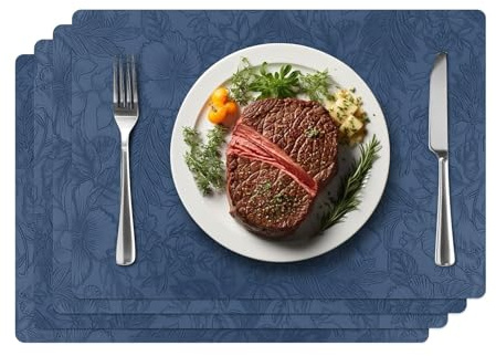 Komforbaa Tovaglietta Lavabili 43x30cm, sottopiatti Individuali Set da 4 pezzi, Resistenti al Calore tovagliette colazione Blu Scuro