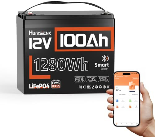 Humsienk Batería LiFePO4 12V 100Ah con Bluetooth, 1280Wh, BMS Inteligente y protección Baja Temperatura, 4000–15000 ciclos, batería Solar para Autocaravana, Barco y Sistema Fuera de Red