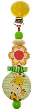 Rudolphs Skattkista, vagnshängare med giraffmotiv, blomma och färgglada träpärlor, B x H x D 7 x 4 x 20 cm, ny babyvagnshängare, klippfigur, barnvagnskedja, träleksak, giraff