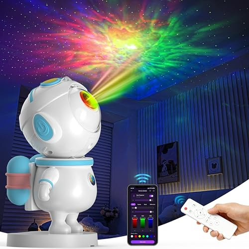 PAABOW LED Astronaut Sternenhimmel Projektor, Galaxy Projektor mit APP-Steuerung und Fernbedienung,sternenprojektor，Nachtlicht Sternenhimmel für Kinder und Erwachsene (Blau und Weiß)