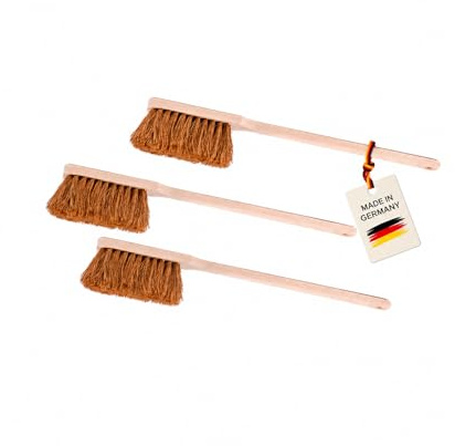 3 Langstiel Handfeger 60cm Lang Kokos Borsten Buchenholz Holz Handbesen | Sicherheitshandfeger, Dichte Kokos-Naturfaser-Borsten, 600mm Gesamtlänge