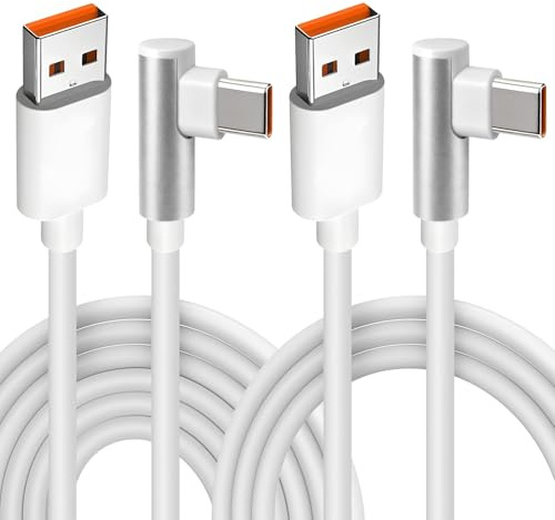 Fantasyon 2 Pack 120W Cable USB Tipo C Carga Rapida 6A 90 Grados USB a USB C Cable para Xiaomi Mi15 Mi14T Mi14 Mi13 Mi12 Mi11 Poco F7 X7 F6 F5 X6 X6 X5 Redmi Note 14 13 12 11 (1M + 2M)
