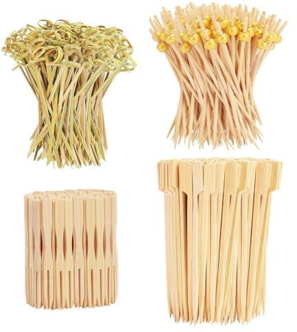 Gettimore Cocktail Pick Set 500 Pcs Wooden Toothpicks 4 Styles 3 Sizes 3.5in 4.7in 6in for Appetisers Fruit Skewers Sandwiches Desserts BBQ Parties Weddings