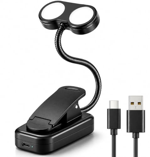 Generico Lampada da Lettura con Clip Ricaricabile USB-C, Luce LED per Libri con Collo Flessibile a 360°, Doppia Modalità di Illuminazione, Lampada da Libro Portatile per Lettura, Studio e Comodino