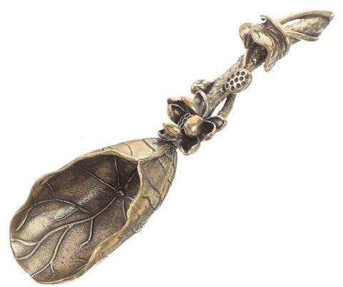 Toyvian Cuchara para Té de Cobre Puro Mini Espátula de Loto Diseño Aleatorio Accesorio para Casa de Té Cocina y Restaurante Cuchara Pequeña para Especias