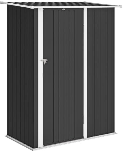Outsunny Casetta da Giardino 1.07m² in Acciaio Zincato, Capanno Porta Attrezzi con Porta Bloccabile, Tetto Inclinato, 142x86x189 cm, Grigio Scuro
