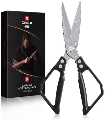 XINZUO 119 Strati Acciaio Damasco Colorato Forbici da Cucina-Professionali Multiuso Affilata Forbici Trinciapollo-per Uso Intensivo per Carne, Erbe, Pesce, Verdure-Manico in Lega di Alluminio Nero