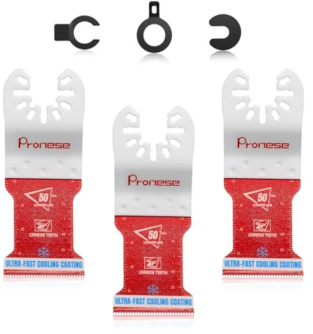 Pronese 3Pcs metal cutting multi tool blades Obsidian Carbide Oscillating Saw Multitool Blades with Titanium Carbo-Nitride (TiCN) Coating Teeth, Quick Release for Nails Bolts and Screws
