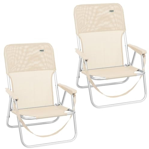 LOLAhome Pack 2 Sillas Playa Plegables Beige, Ligera, Bajas y Fijas
