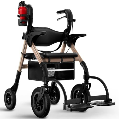 WALCORA 2 in 1 Rollstuhl Rollator Faltbar und Leicht mit Sitz – NEUHEIT 2026 – Gehhilfe für Senioren Outdoor & Indoor Wohnung – Klappbar Gummireifen Leichtgewicht Gehwagen Walker Wheelchair Kaufen