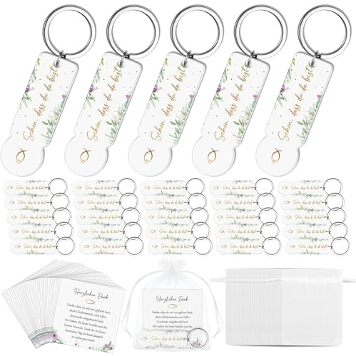 Hestya Kommunion Gastgeschenk Acryl Einkaufswagenchip Schlüsselanhänger Schön DASS Du Da Bist Gastgeschenke Geschenkset für Kommunion Konfirmation Firmung(Blume,Gold,30 Sets)