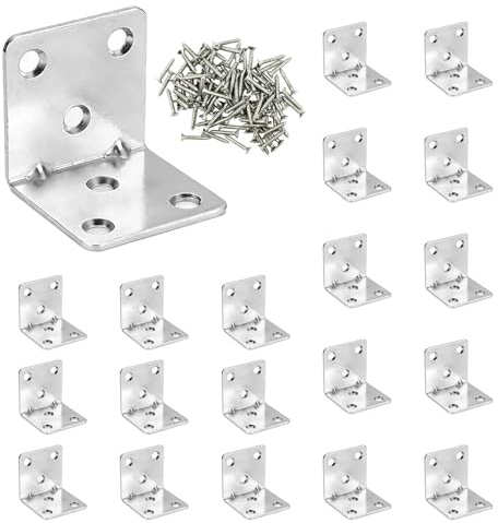 20 Pcs L Metal Brackets for Wood, Heavy Duty 40x40x40mm Metal Right Angle Corner Sleeper Brackets for Wooden with Screws for Fixing and Repairing Wood Furniture