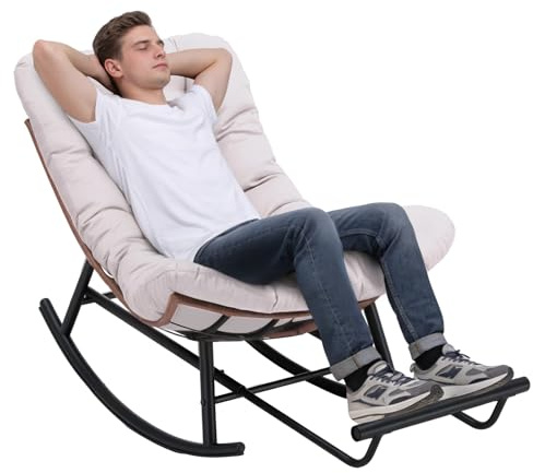 COMHOMA Übergroßer Schaukelstuhl, breite Schaukelliege mit extra dickem Sitzkissen, bequemer Loungesitz für den Innen- und Außenbereich, Wohnzimmer, Terrasse, Garten, Veranda (beige)