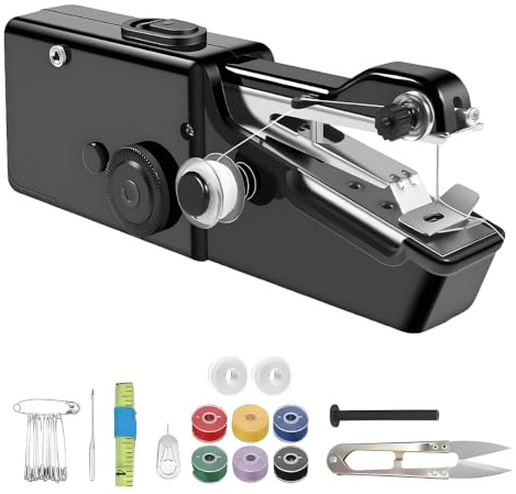 Zolara Handnähmaschine Elektrisch Set mit Zubehör für Stoffe bis 1.8mm Tragbare Mini Nähmaschine Klein für Einsteiger Kleidung Vorhänge DIY Basteln 2 Strommodi Schwarz