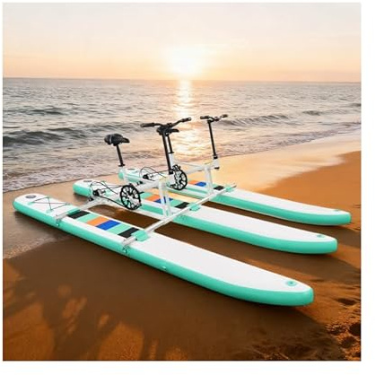 Wasserfahrrad für 2 Personen Tretboot | Aufblasbares Zweisitzer-Pedalboot mit Aluminiumrahmen, stabil bis 180kg, verstellbare Sitze, Multi-Ponton Design für Seen & Flüsse, inkl. Pumpe – kompakt faltba