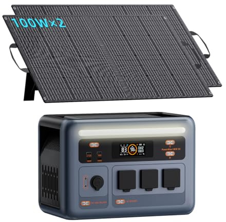IEE 1800W Estación de Energía Portátil P1800 con 2 Panel 100W, Generador Solar 1024Wh, Batería LiFePO4, Carga Rápida 80% en 45min, APP, Power Station para Camping/Caravana/Emergencias