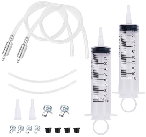Fukaisu 2pcs Brake Bleeder Kit, One Way Check Valve Hose Bleeding Kit Including Car Oil Pipe for Motorcycle Motorbike Cars Brake System Repair Maintenance