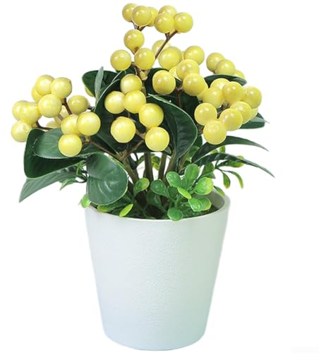 ZWEquipint Vaso artificiale di agrifoglio di mirtillo con bacche rosse realistiche e foglie verdi, 22 cm, frutta finta decorazione per casa, soggiorno, tavolo, mensola, display rosso tramonto (5)