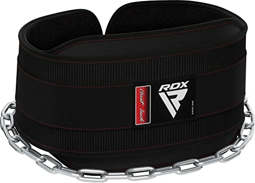 RDX Dip Gürtel 6 mit Kette und Karabiner, Profi Gewichtsgürtel für Zusatzgewicht, Gewichthebergürtel Klimmzügen Dipping Belt, Gewichtheben Bodybuilding Krafttraining, Männer Herren Damen