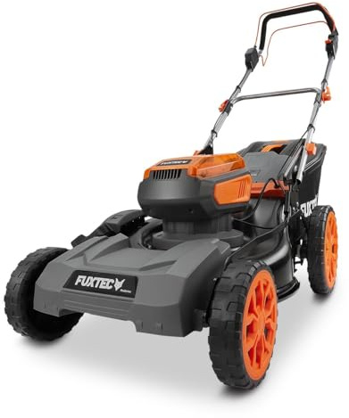Cortacésped inalámbrico FUXTEC 40V FX-E2RM46PROSET con tracción, 46 cm, Altura 25–100 mm, Mulching, recogedor 50 L, 2 baterías 5Ah + Cargador rápido