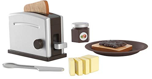 KidKraft Espresso Toaster Spielset aus Holz für Kinderküche mit 2 Scheiben Brot mit Sandwichfüllung, Spielküche Zubehör, Spielzeug für Kinder ab 3 Jahre, 63373