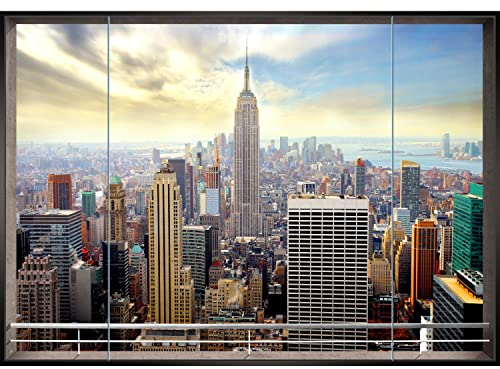Runa Art Papel tapiz fotográfico Ventana Nueva York 352 x 250 cm Lana Fondo De Pantalla XXL Moderna Decoración De Pared Sala Cuarto Oficina Salón azul Marrón 9026011a