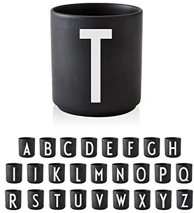 Design Letters Buchstaben Tasse Personalisiert (A-Z) | Kaffeebecher Porzellan Schwarz | Geburtstagsgeschenk, Personalisierte Geschenke | Geschenke für Frauen, Männer| Initialen Tasse | Teetasse 250Ml