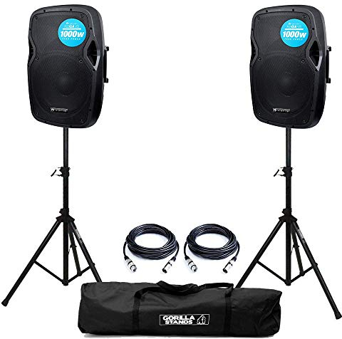 Evolution Audio RZ12A V3 Active 2000W 12 DJ Disco PA Speaker (Pair) with Stands