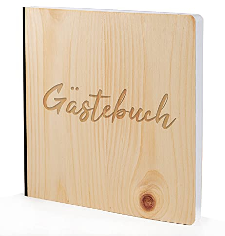 Gästebuch mit edlem Echtholz Zirbenholz Cover in der Größe 20 x 20cm 192 beschreibbare Seiten hochwertiges Papier