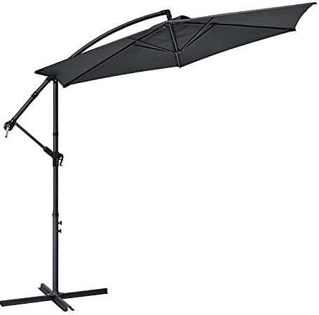 Juskys Ampelschirm Brazil 350 cm Kurbel Ständer - UV-Schutz wasserabweisend knickbar - Sonnenschirm Marktschirm - grau