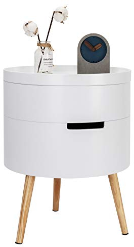 WOLTU Beistelltisch Nachttisch Nachtkommode Nachtschrank Sofatisch, mit Stauraum, mit Beinen, Holz, MDF, Weiß, 38x38x49cm(BxTxH), TS50ws-1
