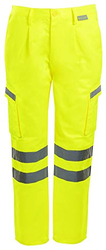 shelikes Mens Hi Vis Viz Trouser High Visibility Combat Bottoms Safety Cargo Pants Workwear Joggers Yellow