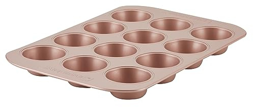 Farberware 47776 Nonstick Bakeware, Nonstick Muffin Pan / Cupcake Pan - 12 Cup, Rose Gold Red