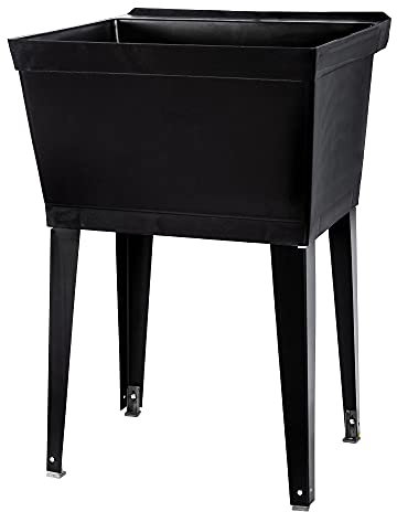JS Jackson Supplies Waschwanne mit verstellbaren Metallbeinen, ideal für Waschküche, Keller oder Garagenwerkstatt, strapazierfähig, kein Wasserhahn im Lieferumfang enthalten (schwarz)