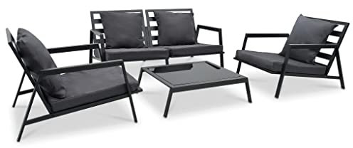 vidaXL Gartenmöbel 4-TLG. mit Auflagen Lounge Sofa Garten Garnitur Sitzgruppe Gartenset Gartensofa Einzelsofa Sessel Aluminium Dunkelgrau