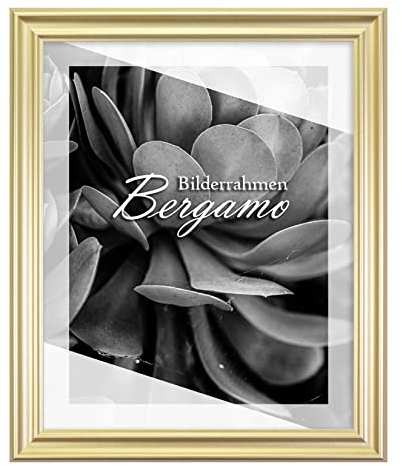 BIRAPA Bergamo Bilderrahmen Gold Schlicht- Optik - Bilder Rahmen 60x80cm - Fotorahmen Glas antireflex Plexiglasscheibe - Wanddeko Fotowand Fotogeschenke