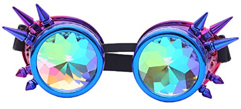 DODOING Kaleidoskopbrille Steampunk Rave Brille Brille Kristall Regenbogen Kaleidoskop Rave-Brille Regenbogen Kristall Glas Linse