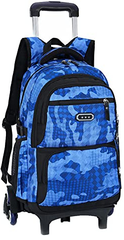 BOZONLI Rucksack mit Rollen, Schulranzen mit Rollen, für Jungen, Schulranzen, Blau, Einheitsgröße, Reisetasche