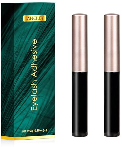 Lanciley Black Eyelash Glue 3g*2 0.1oz Strong Hold False Eyelashes Glue with Brush Applicator Lash Adhensive for Strip Lashes Cluster Lash Bond Waterproof Fast Drying