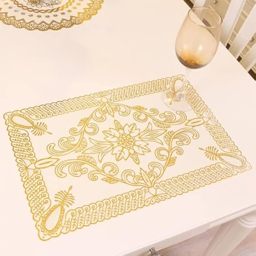 6 Piezas de Encaje PVC Gold Table de plástico Coloca Mat de la Almohadilla Copa de Tela Boda Coffe de té Plaus posmisora Taza
