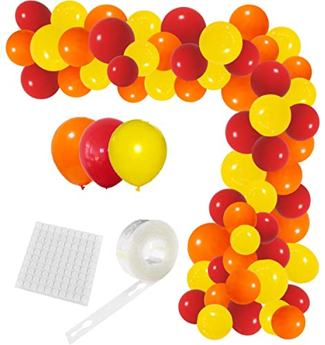 Kit de guirlande de ballons rouges jaunes et orange - Lot de 122 ballons orange jaune rouge pour pompiers thème anniversaire mariage mariée douche obtention du diplôme pompier fête décoration
