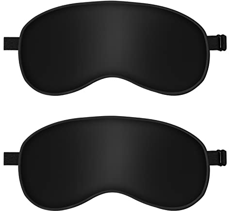 Sapphome 2 Pcs Masque de Nuit, Masque de Sommeil, Ultra-Douce Masque de Voyage avec Sangle Réglable, Masque des Yeux Cache Ergonomique - Noir