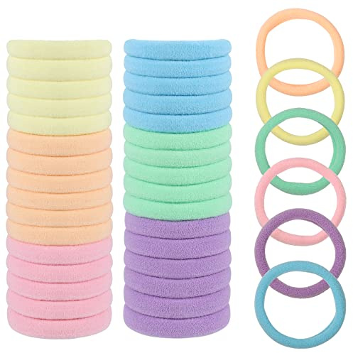 100 Pcs Élastique Cheveux, Elastique Cheveux Femme sans Couture, Multicolore Chouchou Cheveux Fille Femmes en Polyester pour Queue de Cheval Filles Bébé Enfants Femme(6 Couleurs)