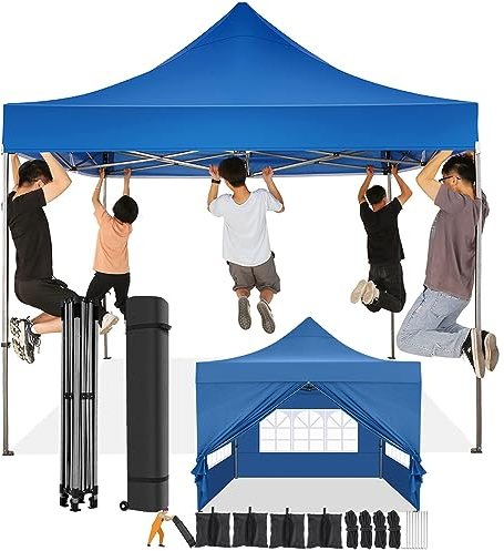 COBIZI Gazebo 3x3 Pieghevole Impermeabile con Parete Laterale,Gazebo Esterno Resistente,Tende per Gazebos,Tendone Padiglione Pop Up per Feste Campeggio (3 per 3m Blu)