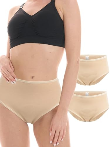 Herzmutter Ropa Interior Postparto - Pack de 2 - Algodón Absorbente - Braguitas Postparto - Calzón Postparto Cesárea - 5920 (M, 2X Beige)