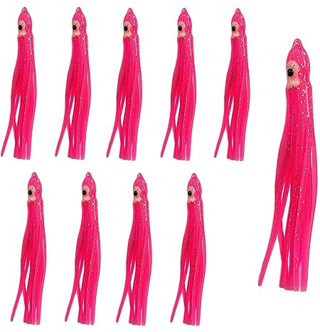 10 Stück Gummi Tintenfischköder, Weiche Octopus Schleppen Köder Künstliche Tintenfischröcke, 9cm Angelköder Leuchtend für Salzwasser Angeln Hecht