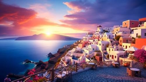 Acryl-Bild 130 x 70 cm: Oia-Dorf auf der Insel Santorini bei Sonnenuntergang, Griechenland. (208385637)